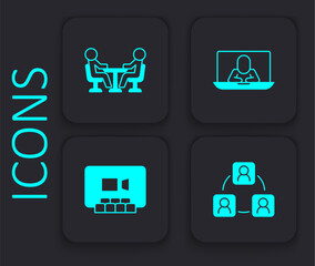Set Meeting, Video chat conference and icon. Black square button. Vector