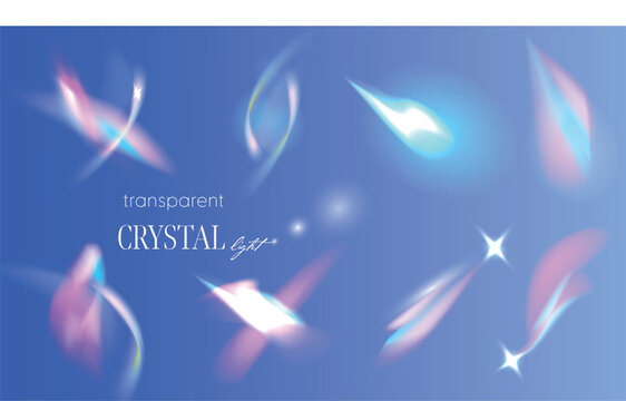 set of transparent light rainbow crystal on a blue background. Vector illustration