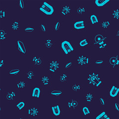 Set Speedboat, Submarine, Inflatable with motor and Ship steering wheel on seamless pattern. Vector