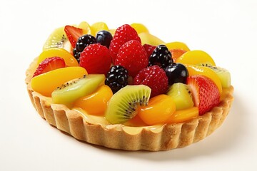 a fruit tart is shown on a white background, generative AI