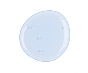 Round sample of drop blue transparent gel with bubbles isolated, clipping path, top view, PNG