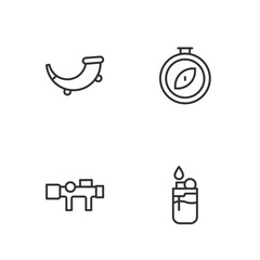 Set line Lighter, Sniper optical sight, Hunting horn and Compass icon. Vector