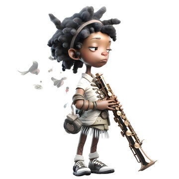 Cute Girl Musician in 3D with Musical Talent PNG Transparent Background