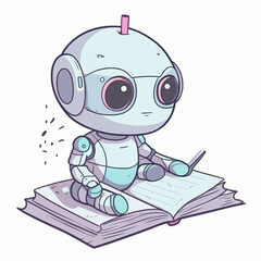 Cute robot reading a book｜Generative AI