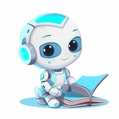Cute robot reading a book｜Generative AI