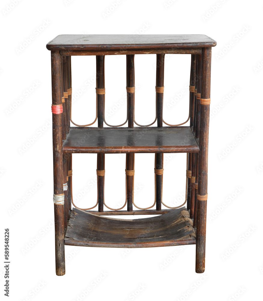 Wall mural old wooden shelf (with clipping path) isolated on white background