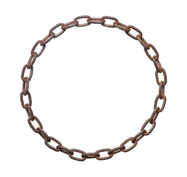Rusty chain circle (with clipping path) isolated on white background