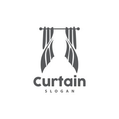 Curtain Logo, Home Interior Simple Design, Furniture Window Curtain Vector, Illustration Symbol Icon
