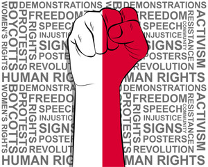 Raised fist on Monaco flag, political news banner, victory or win concept, freedom symbol