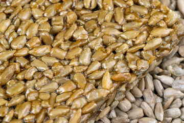 Fried sunflower seeds with sweet molasses from sugar beet