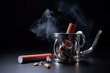 Burning cigarettes on a black background