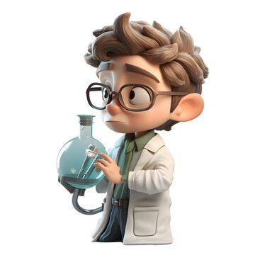 High quality 3D scientist man with microscope in scientific research PNG Transparent Background