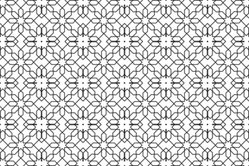 Geometric islamic pattern on white background. Seamless black line design. 