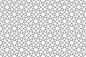 Obraz premium Geometric islamic pattern on white background. Seamless black line design. 