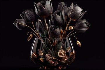 Captivating Arrangement of Dark Tulips in a Clear Vase