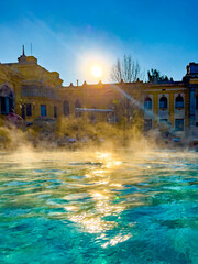 Budapesht, Hungary - February 08, 2023: Szechenyi baths in Budapest. largest in Europe. It has been...