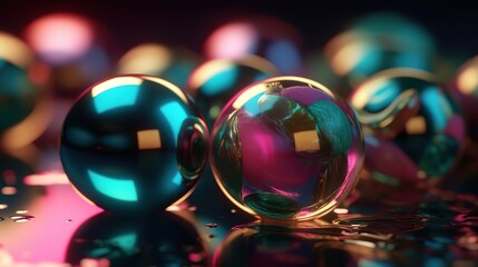 Abstract wallpaper of a close-up shot of marble spheres in different coloured smooth gradation. AI