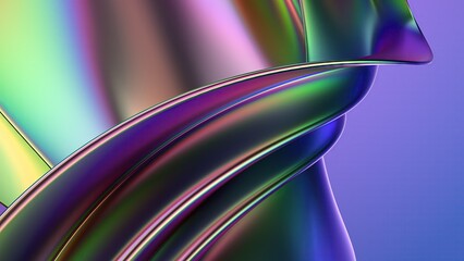 Rainbow chrome thin metal plate bends underlay psychedelic cyberpunk modern 3d rendering background material