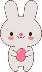 Cute bunny baby rabbit png isolated icon. Funny character adorable rabbit or hare with Easter egg. Spring design element. Sweet cartoon anime animal line art.