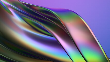 Rainbow chrome twisted metal plate modern artistic psychedelic cyberpunk modern 3d rendering background material