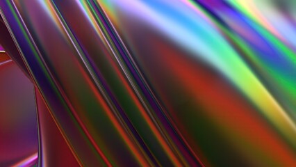 Rainbow chrome metal plate wavy reflection psychedelic cyberpunk modern 3d rendering background material