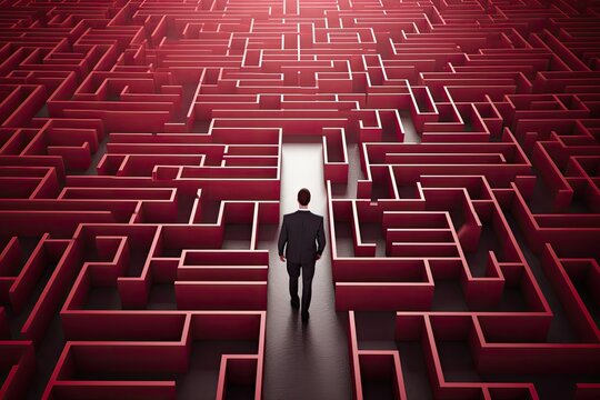 Challenge in the maze, solving business problems concept. Generative ai.