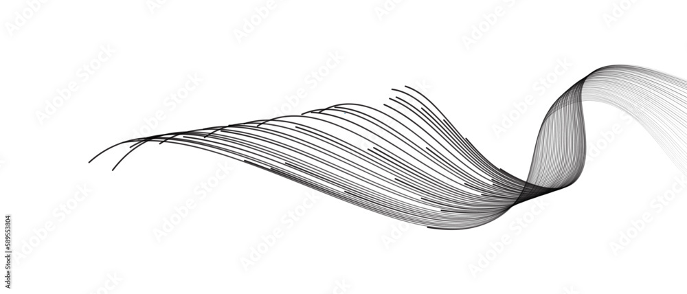 Poster Vector abstract lines wavy flowing dynamic black isolated on transparent background for concept of AI technology, digital, communication, 5G, science, music