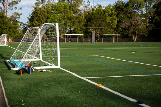 Fototapeta soccer goal with equipment ready for training