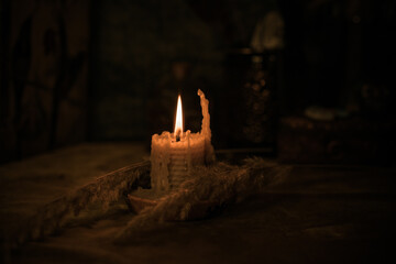 Energy healing, reiki session rite with candles, spiritual practice. Wicca magic, new world,...