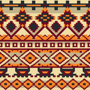 ethnic woven seamless pattern, traditional kilim ornament, handdrawn vector illustration, background in natural colors