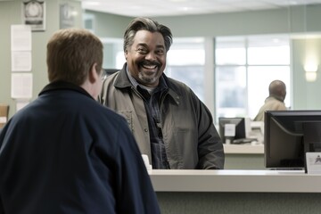 Happy man at public service township counter. Generative AI