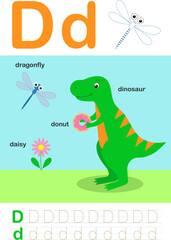 ABC for kids. Letter D. Worksheets for learning letters. Handwriting practice.