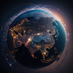 Internet connections around the world seen from space. Generative Ai