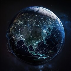 Internet connections around the world seen from space. Generative Ai