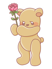 花をプレゼントするかわいいクマのキャラクターイラスト