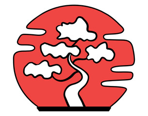 Outline silhouette icon Bonsai tree on red background. Logo bonsai. Vector illustration