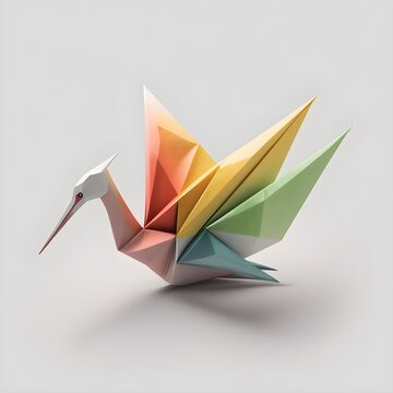 Graceful Origami Crane on a Clean White Background: A Symbol of Elegance and Serenity