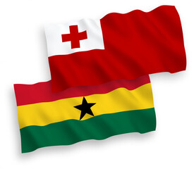 Flags of Kingdom of Tonga and Ghana on a white background