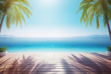 Fototapeta na wymiar Caribbean beach with palm trees. Generative AI