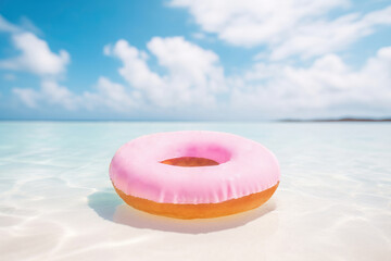 Fototapeta na wymiar Donut shaped float on the Caribbean beach. Generative AI