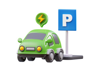 3d rendering of  electric car parking illustration, suitable for your projects related to green energy, electric car, and renewable energy	
