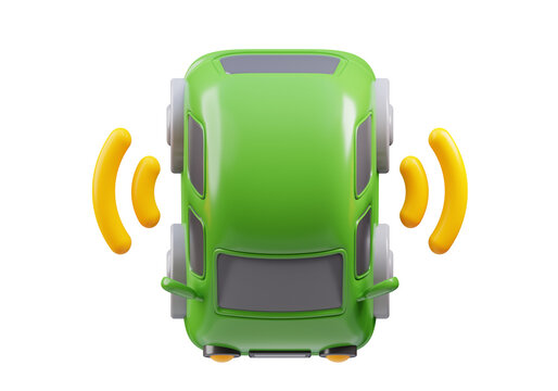 3d rendering of  electric car with signal or sensors illustration, suitable for your projects related to green energy, electric car, and renewable energy	
