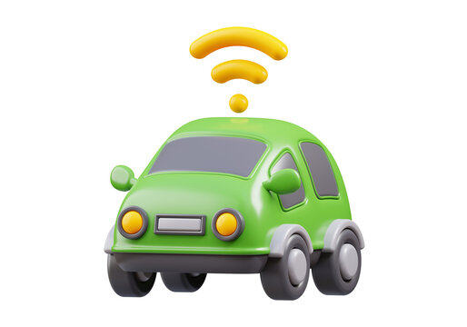 3d rendering of  electric car with signal or sensors illustration, suitable for your projects related to green energy, electric car, and renewable energy	

