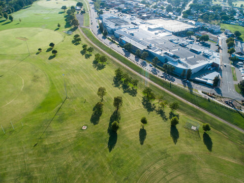 recreational area sports park beside footpath Ryan avenue and town shopping centre
