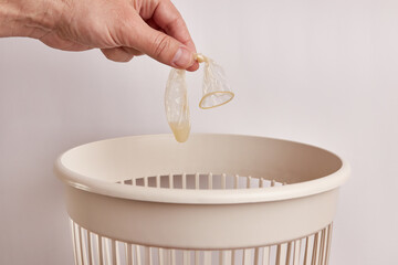 Throw the used condom in the trash. Disposal and recycling of condoms.