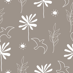 Seamless hand drawn cute floral  pattern background vector illustration for design