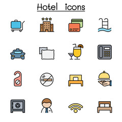 Hotel color line icon set