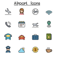 Airport color line icon set