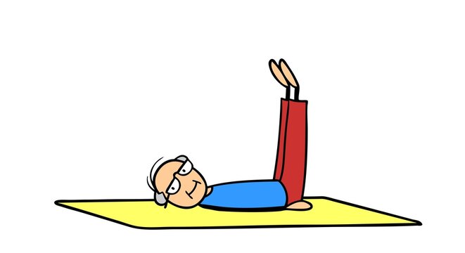 Vitaler älterer Mann macht Legs up the Wall Pose beim Yoga