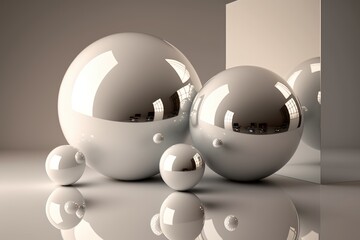 White spheres with reflection on a grey background